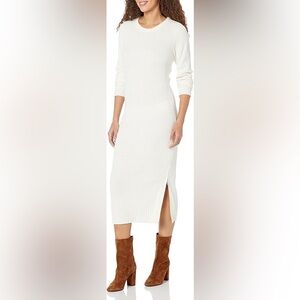 Calvin Klein Womens Petite Long Sleeve Crewneck Side Slit Zipper Dress